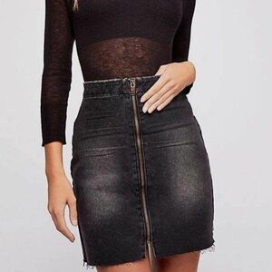 One Teaspoon Vixen Black High Waist Zipper Front Denim Skirt Size 25